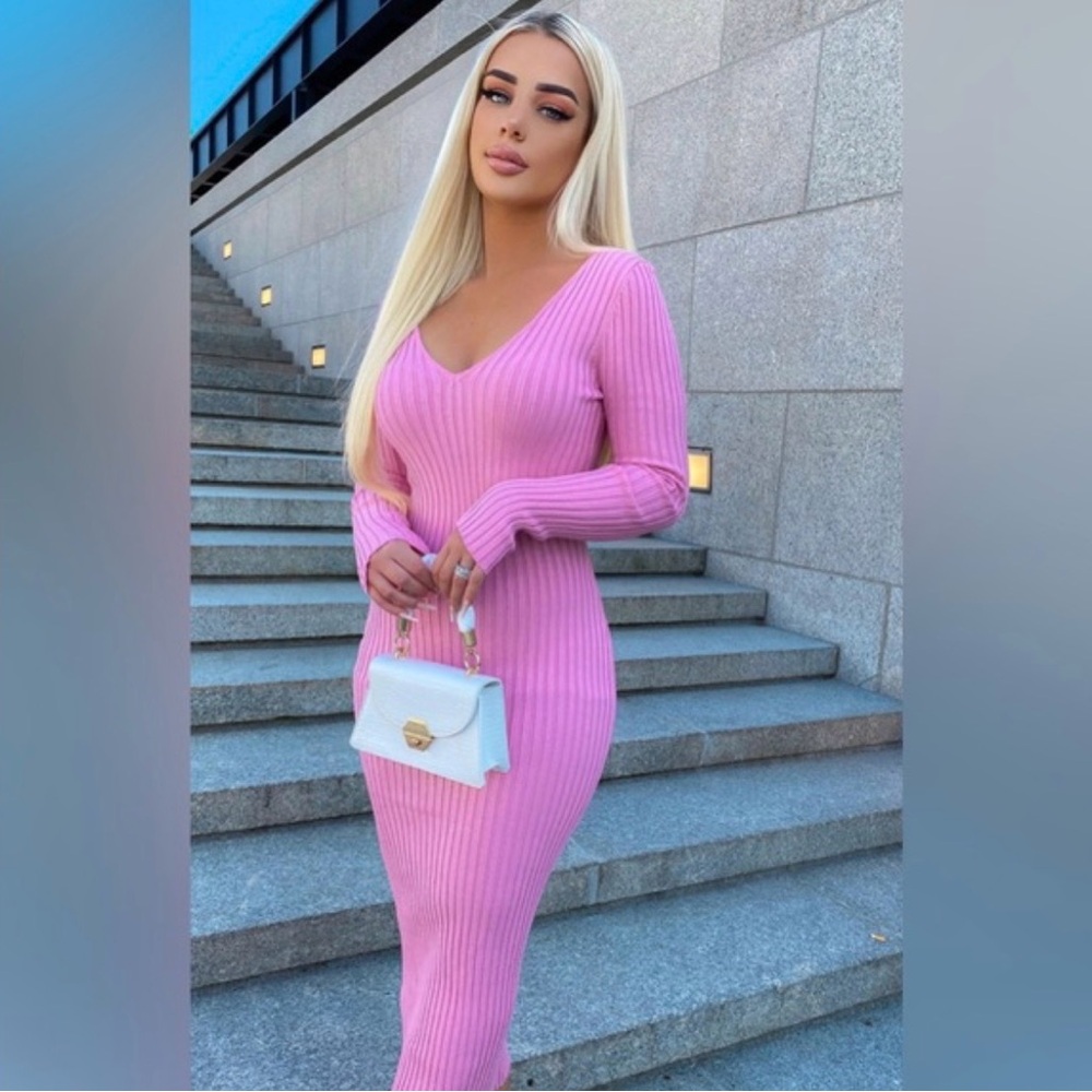 Fashion Nova Pink Ribbed Knit Dress XS